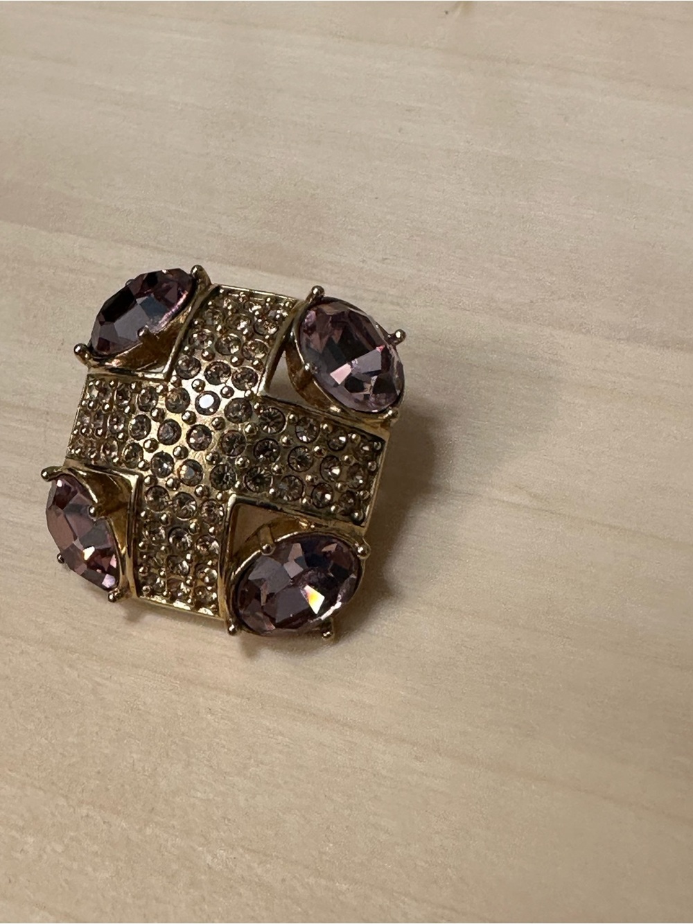 Monet gold-tone brooch with an abstract geometric design with purple stones - Picture 7 of 14